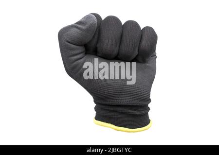 black work gloves isolated on white background, simple work gloves, rubber work gloves Stock Photo