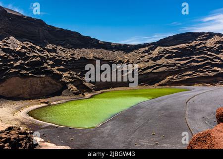 The Green Lake (Charco de los Clicos) at El Golfo, Lanzarote, Spain Stock Photo