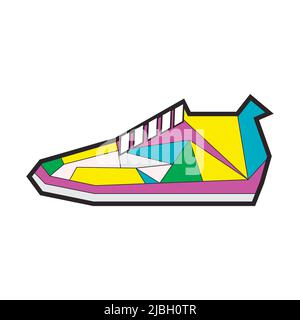 Polygonal and triangular sneakers colored isolated on white background. Vector, illustration. abstract sports sneakers, fashionable shoes, modern art, Stock Vector