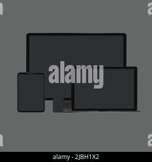 Black digital gadgets set Stock Vector