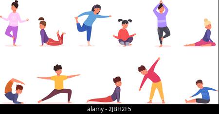 Yoga for kids. Happy childrens make different exercises. Cartoon characters  set Stock Vector Image & Art - Alamy