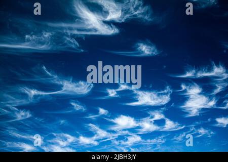 Wispy cirrus clouds on a blue sky Stock Photo