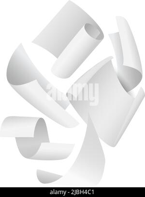 Falling paper. Realistic flying sheets chaotic compositions. Curled notepapers flight. Bent blank pages swirls. Soaring letters with folded edges Stock Vector