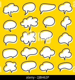 Set of comic black and white speech bubbles on yellow background. Vector illustration. Stock Vector