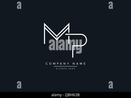 monogram MP alphabet  initial line art logo vector, initial logo, logo, logo vector, alphabet, monogram, monogram vector Stock Vector