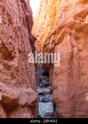Red rocks and a passage between rocks. Clay canyons. Issyk-Kul region ...