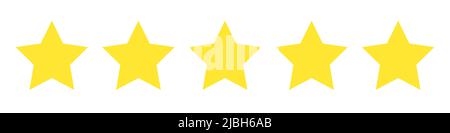 Star golden icon. Customer feedback concept. Vector 5 stars rating review. Quality shape design. Vector yellow isolated five stars. Stock Vector