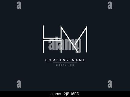 monogram HM alphabet  initial line art logo vector, initial logo, logo, logo vector, alphabet, monogram, monogram vector Stock Vector