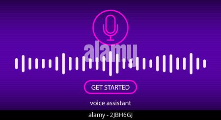 Voice assistant concept. Neural network. Vector illustration with sound wave and microphone. The concept of communication with artificial intelligence Stock Vector