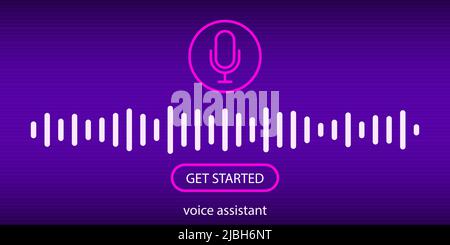 Voice assistant concept. Neural network. Vector illustration with sound wave and microphone. The concept of communication with artificial intelligence Stock Vector
