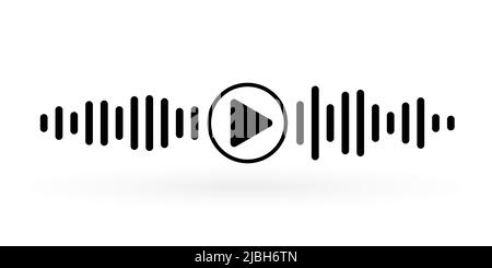 Voice messaging correspondence. Voice messages black icon with sound wave and play on white background. Vector flat cartoon illustration for websites, Stock Vector