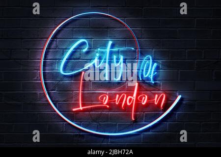 City Of London Neon Sign on a Dark Wall Stock Photo