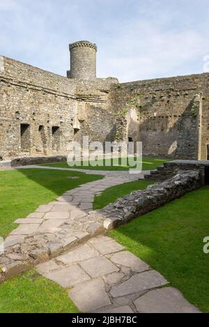 The inner courtyard at Harlech Castle, Gwynedd, North Wales. Stock Photo