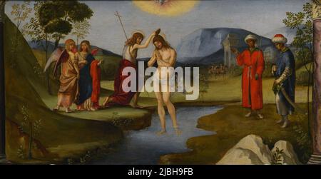 Francesco Francia (1450-1517). Italian painter. Baptism of Christ, 1490. Oil on wood. Calouste Gulbenkian Museum. Lisbon, Portugal. Stock Photo