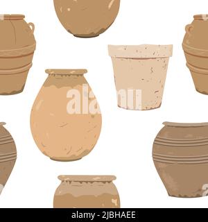Seamless pattern of hand drawn vases and pots. Clay pottery in pastel colors on white background  Stock Vector