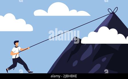 Taking risk concept for success Man walking on tight rope symbol vector illustration Business risk and challenge in career path Business project deadl Stock Vector