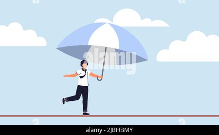 Business or investment risk protection, challenge, danger and difficulty to overcome to success in work and career concept Man walking on tight rope s Stock Vector