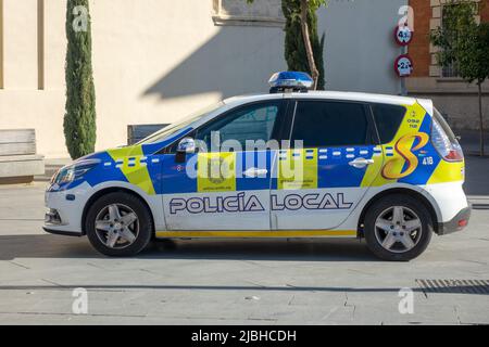 Local Seville Spain Renault Police Car Vehicle Parked In The City Centre Of Seville Spain, Policia Local Municipal Police Force Stock Photo