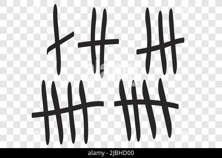 Tally mark count Prison wall sticks lines counter Vector illustration hash marks icons jail Desert island lost day Tally numbers counting in slash lin Stock Vector