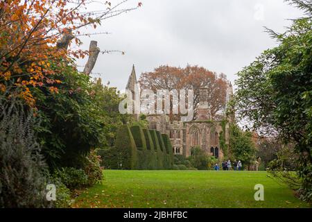 The romantic ruins of Nymans, destroyed by fire in 1947, and now surrounded by a large garden: West Sussex, UK Stock Photo