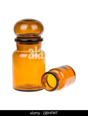 Empty vintage apothecary bottles with lid Stock Photo