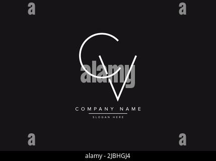 Initial CV alphabet line art logo design of vector Stock Vector