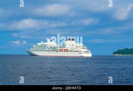 MV Seabourn Odyssey cruise ship leaves the port of Varna, Bulgaria.Black Sea coast Stock Photo