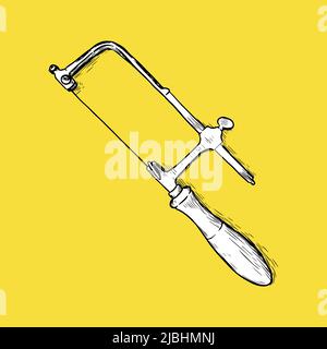 Saw Icon, Construction Sketch and Vintage Style. Stock Vector