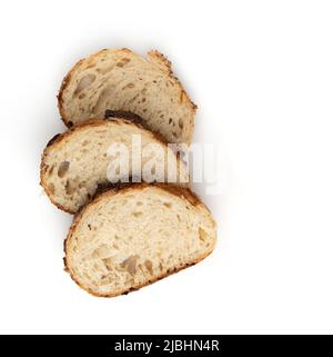 three slices wheat bread isolated on white background, fresh bread with onion, top view Stock Photo