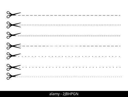 Scrissors cut crop dotted line mark icon set. Stock Vector