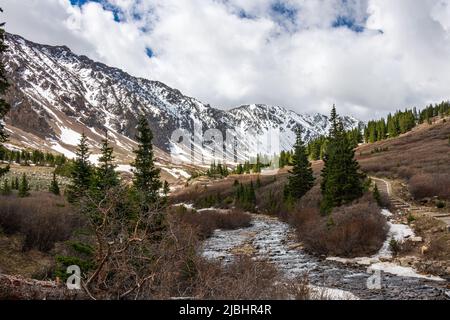 Ganley Mountain is to the right and mt. Edwards is in the center at the beginning of the hike up Stevens Gulch Stock Photo