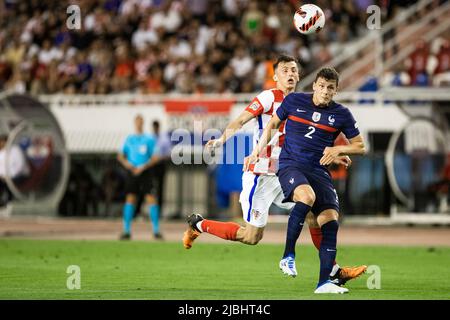 SPLIT, CROATIA - JUNE 06: Benjamin Pavard of France in action during the UEFA Nations League League A Group 1 match between Croatia and France at Stadion Poljud on June 6, 2022 in Split, Croatia. Photo: Milan Sabic/PIXSELL Stock Photo