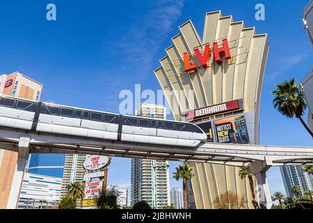 Las Vegas Nevada,Westgate Las Vegas Resort & Casino LVH sign Las Vegas Monorail Stock Photo