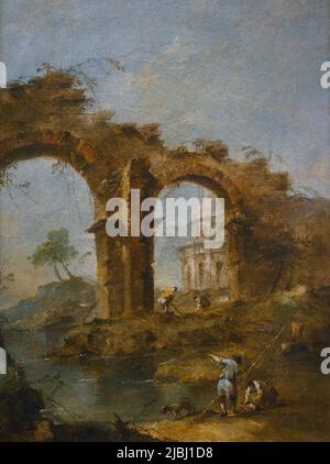 Francesco Guardi (1712-1793). Venetian painter. Caprice (Capriccio), ca. 1770-1780. Oil on canvas. Calouste Gulbenkian Museum. Lisbon. Portugal. Stock Photo