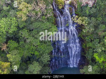 Aerial view from the Salto Cristal one of the most beautiful waterfalls in Paraguay near the town of La Colmena. Stock Photo