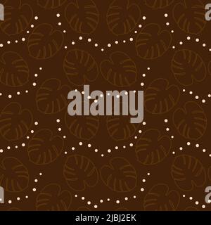 Trendy seamless abstract pattern of monstera leaves in trendy chocolate shades. Background, texture. Template. Fashion print design. Grate for poster, postcard, greeting card, price tag, banner. Lifestyle. Stock Vector