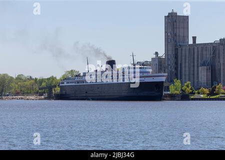 Manitowoc, WI USA June 3 2022 : S.S. Badger Lake Michigan Carferry Boat moored in the port of Manitowoc Stock Photo