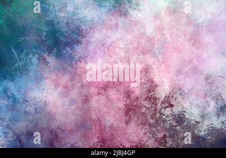 Light pale pink purple and turquoise blue green colorful design painting background with distressed textured pattern rough grunge splatters and stains Stock Photo