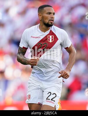 Alexander Callens of Peru during the friendly match between Peru and New Zealand played at RCDE Stadium on June 5, 2022 in Barcelona, Spain. (Photo by Bagu Blanco / PRESSINPHOTO) Stock Photo
