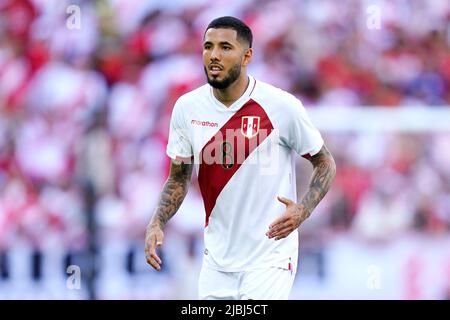 Sergio Pena of Peru during the friendly match between Peru and New Zealand played at RCDE Stadium on June 5, 2022 in Barcelona, Spain. (Photo by Bagu Blanco / PRESSINPHOTO) Stock Photo
