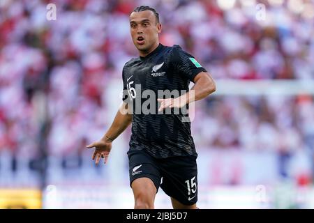 Clayton Lewis of New Zealand during the friendly match between Peru and New Zealand played at RCDE Stadium on June 5, 2022 in Barcelona, Spain. (Photo by Bagu Blanco / PRESSINPHOTO) Stock Photo