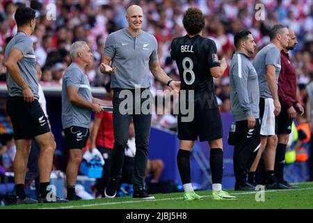 New Zealand head coach Danny Hay and Joe Bell during the friendly match between Peru and New Zealand played at RCDE Stadium on June 5, 2022 in Barcelona, Spain. (Photo by Bagu Blanco / PRESSINPHOTO) Stock Photo