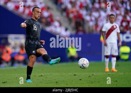 Clayton Lewis of New Zealand during the friendly match between Peru and New Zealand played at RCDE Stadium on June 5, 2022 in Barcelona, Spain. (Photo by Bagu Blanco / PRESSINPHOTO) Stock Photo