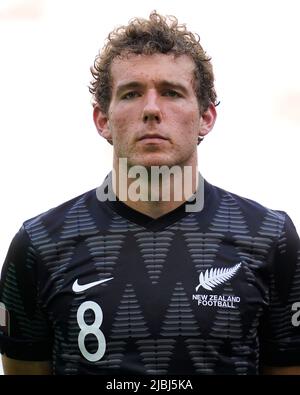 Joe Bell of New Zealand during the friendly match between Peru and New Zealand played at RCDE Stadium on June 5, 2022 in Barcelona, Spain. (Photo by Bagu Blanco / PRESSINPHOTO) Stock Photo