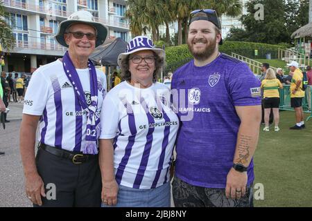 St. Petersburg, FL: Louisville City FC fans get ready for the game prior to a USL soccer game against the Tampa Bay Rowdies, Sunday, June 5, 2022, at Stock Photo