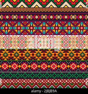 Mexican border pattern, ethnic geometric seamless background, vector tribal design. Mexico Aztec, Maya or African and Mexican native ornament or boho motif pattern for borders and frames Stock Vector