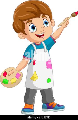 Cartoon boy painting on white background Stock Vector