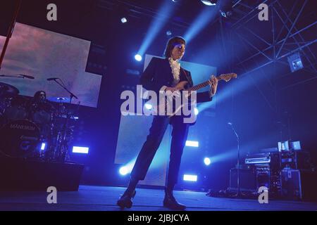 Thomas Raggi performs on stage with is band Maneskin at Atlantico in Rome. Stock Photo