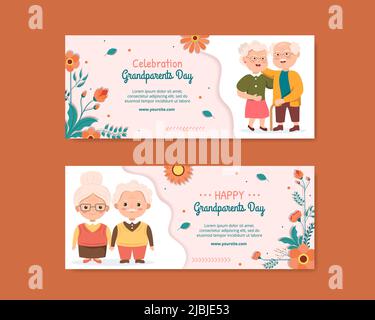 Happy Grandparents Day Banner Template Social Media Flat Cartoon Background Illustration Stock Vector