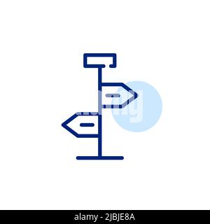 Hiking trail directions signs. Camping on vacation. Pixel perfect, editable stroke line art icon Stock Vector